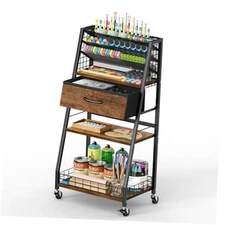 3 Tier Rolling Cart with Drawer, Utility Cart with Lockable Wheels, Multi 
