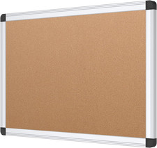 VIZ-PRO Cork Notice Board, 18 X 12 Inches, Cork Bulletin Board with Silver Alumi