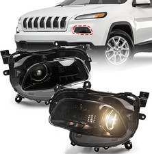 Headlight Assembly HALOGEN MODEL Compatible with Jeep Cherokee 2014-2018 Black