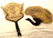 Two Vintage Hand-Held Java Buffalo Hide vellum and Horn Fans