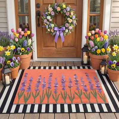 2 Pcs Spring Door Mat Outdoor 23.6 × 31.5'' Lavender Floral Door Mat and 31.5...