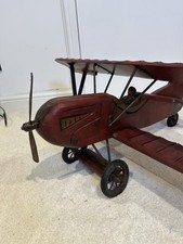 Antique vintage Large 1950s hand carved Wood Biplane Fighter  Airplane 30 x 26”