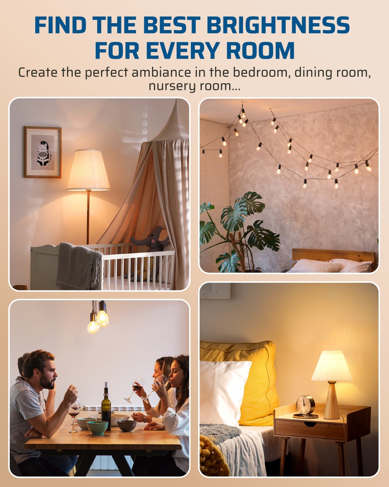 DEWENWILS Table Lamp Dimmer Switch With Warm Dimmable LED Light Bulb 5 ft Cord