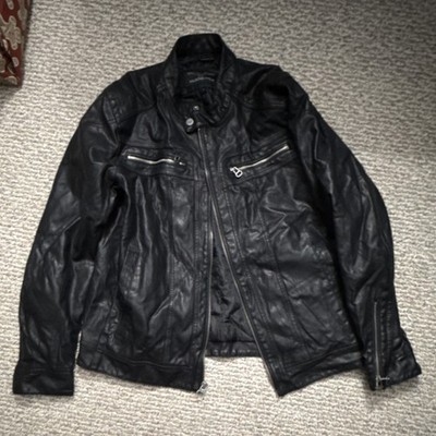 Wilsons Cycle Men's Black Motorcycle Jacket Size L Zipper Button Accents