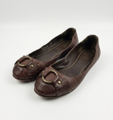 Frye Firefly Ballet Flat Brown Leather Brass Ring Buckle Women UK 6 EU 38.5exico