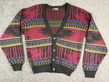 Vintage Scandia Cardigan Sweater Mens M USA Tribal Aztec 90s Pattern Knit