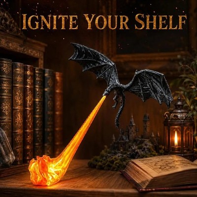 Dragon Bookshelf Nook Light Fire-Breathing Fantasy Decor Halloween Shelf Display