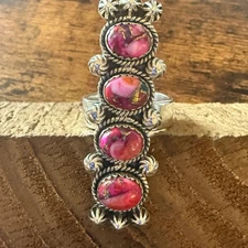Kingman Pink Turquoise Statement Cuff Ring Handmade Sterling Silver Adjustable