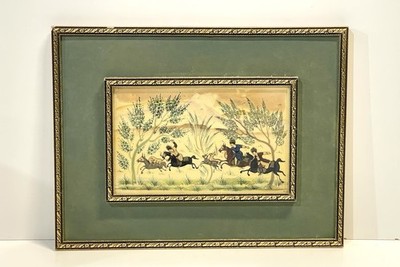 Vintage Persian Hand painted Hunting Scene Framed