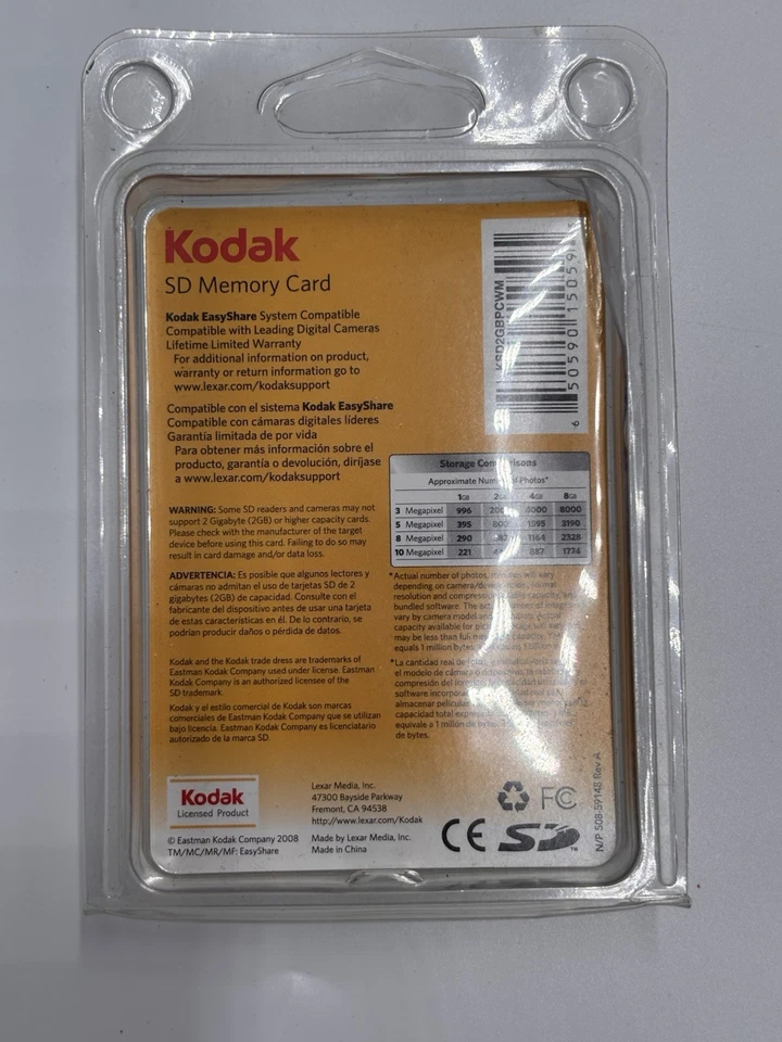 NOS Kodak 2GB SD Memory Card 2008 KPSD2GBC Sealed Free S&H - Image 2 of 2