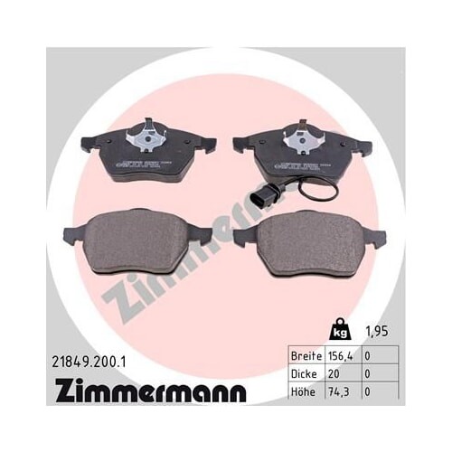 Zimmermann Bremsbelagsatz BremsbeläGe Vorderachse FüR Ford Seat VW-image