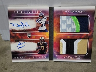 Origins Rookie Stars Booklet Zach Charbonnet Kendre Miller, Dual Auto Patch #/49