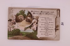 1910 RPPC Birthday Greetings Thatched Cottages Rochdale UK Real Photo Postcard
