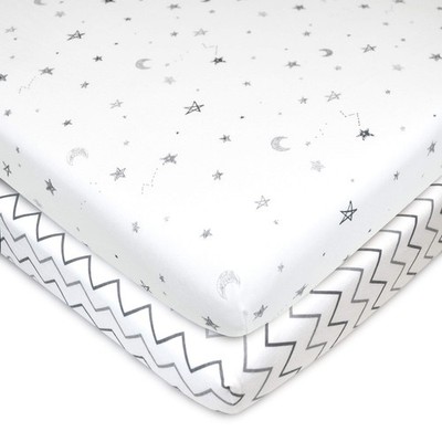 2 Pack 100% Natural Cotton Fitted Pack and Play Sheets 39'' x 27'' - Soft & Bre...