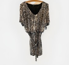 INC Snake Print Mini Dress XL Python V-Neck Tie Belt Short Sleeve Desert