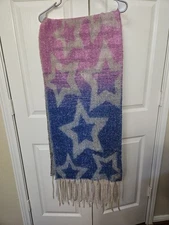 Just Jamie buffalo plaid scarf Blue Pink Gray NWT 18x76 $49.99