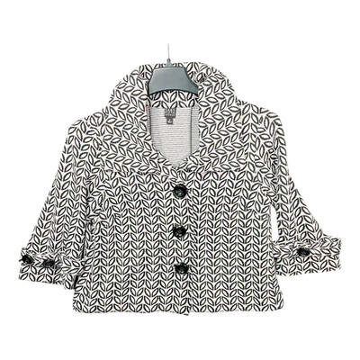 Saks Fifth Avenue Women's Sz 6 Black White Geometric Pattern 3/4 Sleeve Pockets