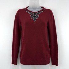 Magaschoni Sweater Women's XS Maroon 100 Cashmere Embellished Quiet Luxury