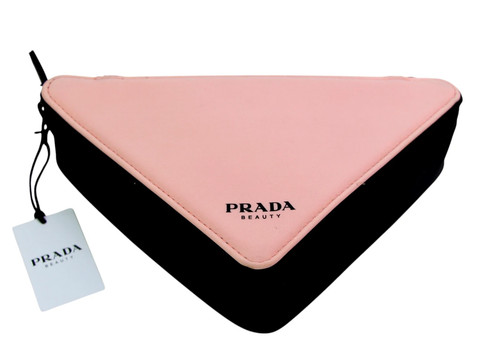 Prada Triangle Clutch Bag Cosmetic Pouch Pink & Black New with Dust Bag