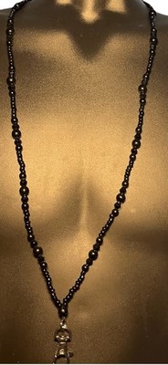 Beaded Lanyard ID Badge Holder Necklace Black Crystal-Like BeadsApprox 32''