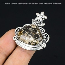 Sterling Silver Natural Turritella Agate Solitaire Flower Ring Jewelry Size 7.5