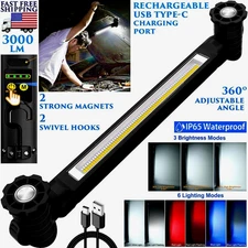 3000LM CORDLESS MAGNETIC FLEXIBLE UNDERHOOD LED WORK LIGHT RECHARGEABLE W/ HOOKS