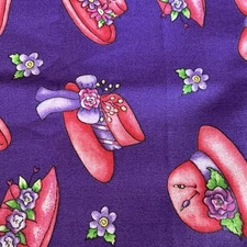 Purple Red Hat Society Ladies Tossed Floral Dianna Marcum 2 Yards