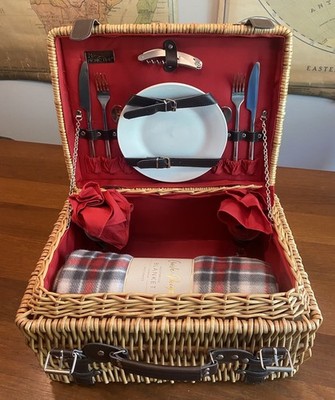 Picnic Time Champion Wicker Picnic Basket W/Additional Blanket And Bottle Tote