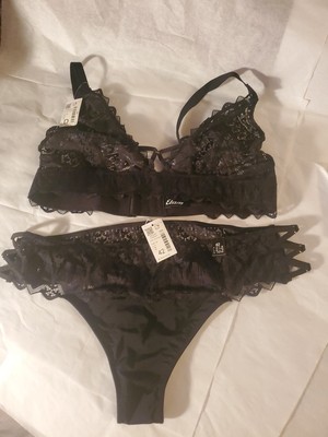  lingerie set Etam Black Lace Bralett Desert Triangle D Pantie Desert Cheeky 42 