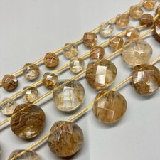 Rare Golden Rutilated Quartz Faceted Pear Beads - 9 strands worth 450