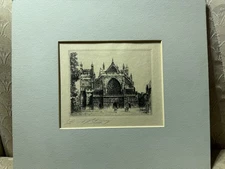 Edward J Cherry "Exeter Cathedral" Etching - Signed And Matted