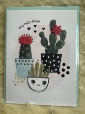 Papyrus BLANK Card All Occasion Felt 3D Die Cut Cactus Pots Watercolor  Hello