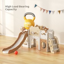 7-in 1 Kids Slide Set Toddler Climber Playground w Telescope Tunnel Basketball