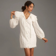 Farm Rio Embellished Collared Dress Mini Anthropologie White Cotton Size XL NEW