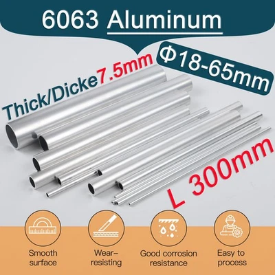Alurohr Aluminium Rundrohr Rohr Alu Rohre Aluprofil Länge 300mm AD 18mm Bis 65mm - Bild 1 von 4
