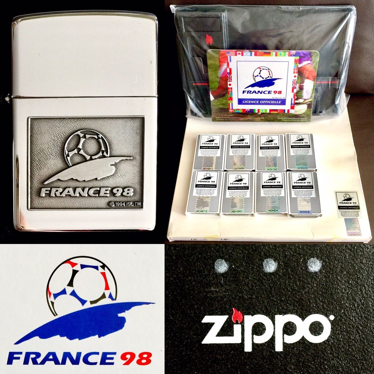 Rare Boxed Official Holographic “France 98” Football World Cup Zippo  Lighter Set