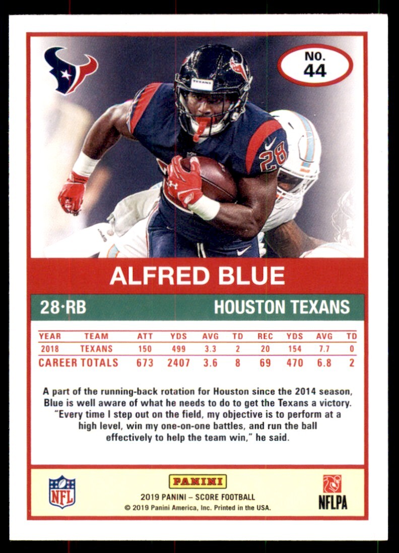 2019 Score Alfred Blue Houston Texans 44 eBay