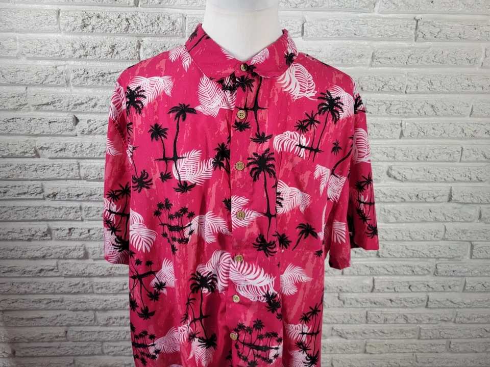 Haband Mens Shirt 3X Short Sleeve Pink Tropical Pocket Button Up Collar Casual - Image 3 of 4