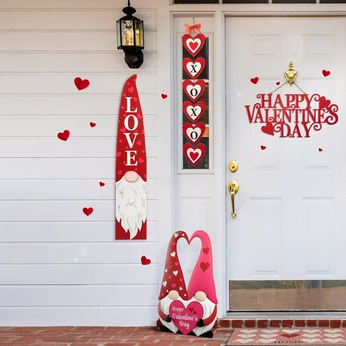 Letrero de madera Glitzhome 42"H Día de San Valentín AMOR gnomo porche decoración colgante de pared - Imagen 2 de 7