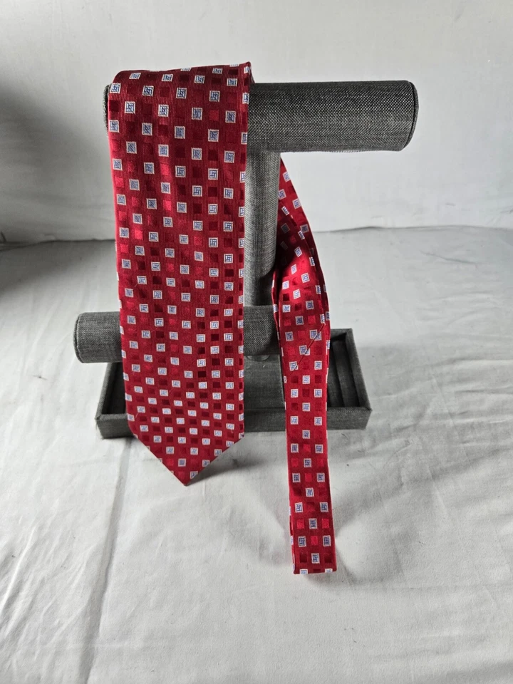 Corbata clásica de seda a cuadros roja blanca formal Nautica para hombre talla única Foto 2 de 4