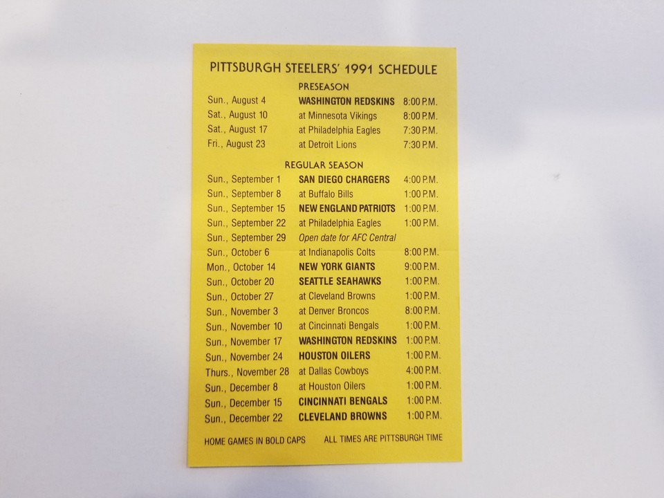Pittsburgh Steelers 1991 NFL Football Pocket Schedule McDonald's eBay