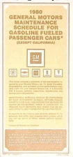 1980 GM General Motors Maintenance Schedule for Gasoline Fueled Cars