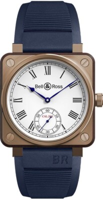 Bell & Ross Aviation 46mm White Dial Blue Strap Manual-Winding Mens Dress Watch