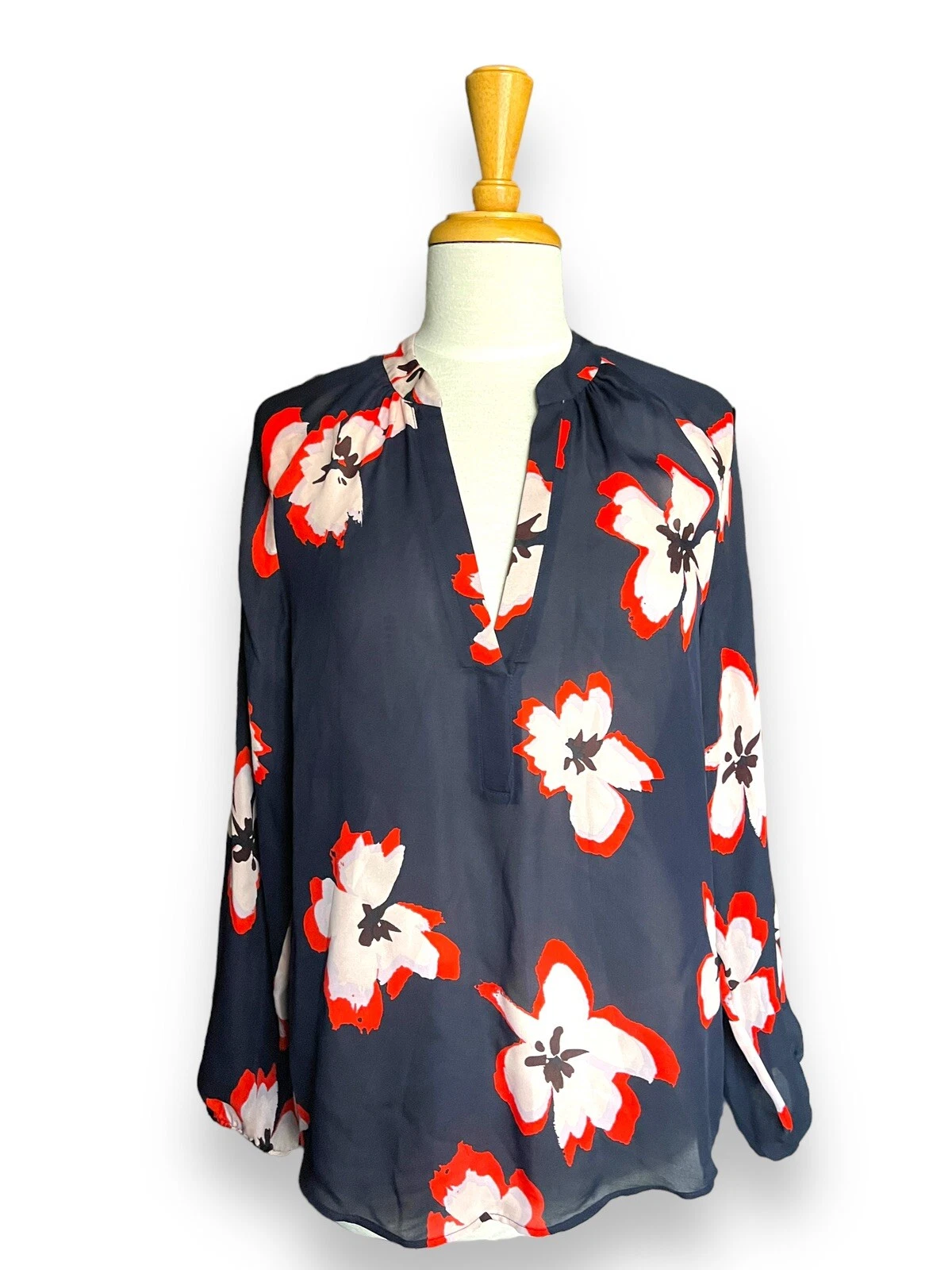 ALC Silk Jules Floral Split Neck Puff Sleeve Blouse (lego movie) Multi Blue sz 8