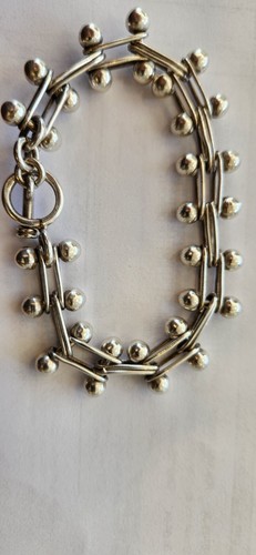 Sterling silver peppercorn link chunky bead ball bracelet 42.3 - Afbeelding 1 van 8