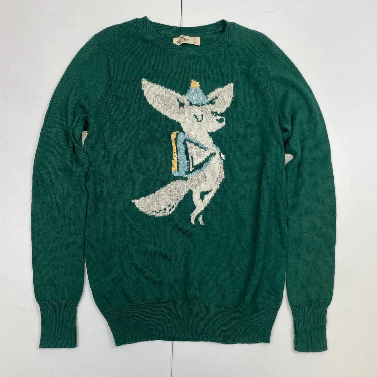 Hollister Jumper Small Green Fox Womens Round Neck Knit eBay