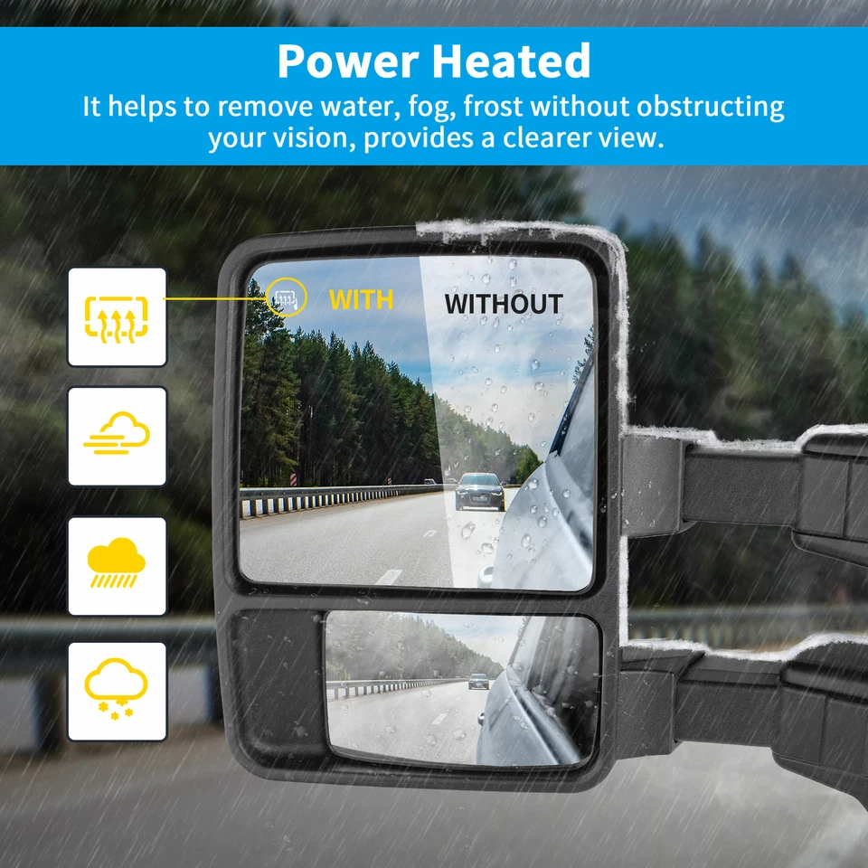 Espejos retrovisores eléctricos térmicos para Ford F250-F550 Super Duty 99-07 señal de giro de humo Foto 2 de 4