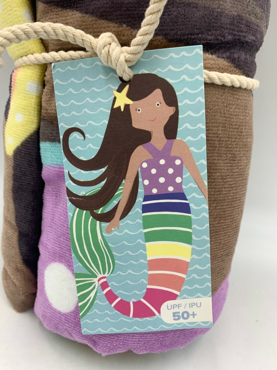 Pottery Barn Kids Rainbow Mermaid Beach Towel Dark Brown 25x50