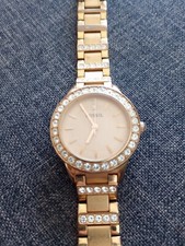 Fossil Women's Rose Gold Bracelet Watch ES-3020 Crystal Needs Battery