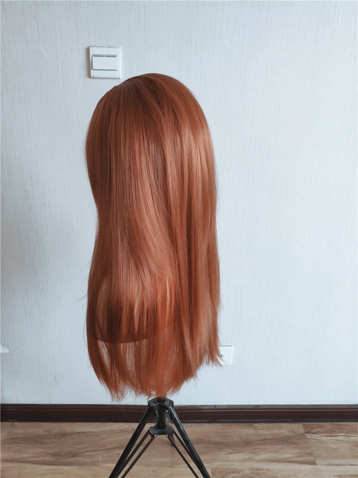 Peruca de festa cosplay com franjas cobre vermelho longo reto cabelo resistente ao calor feminino - Imagem 4 de 4